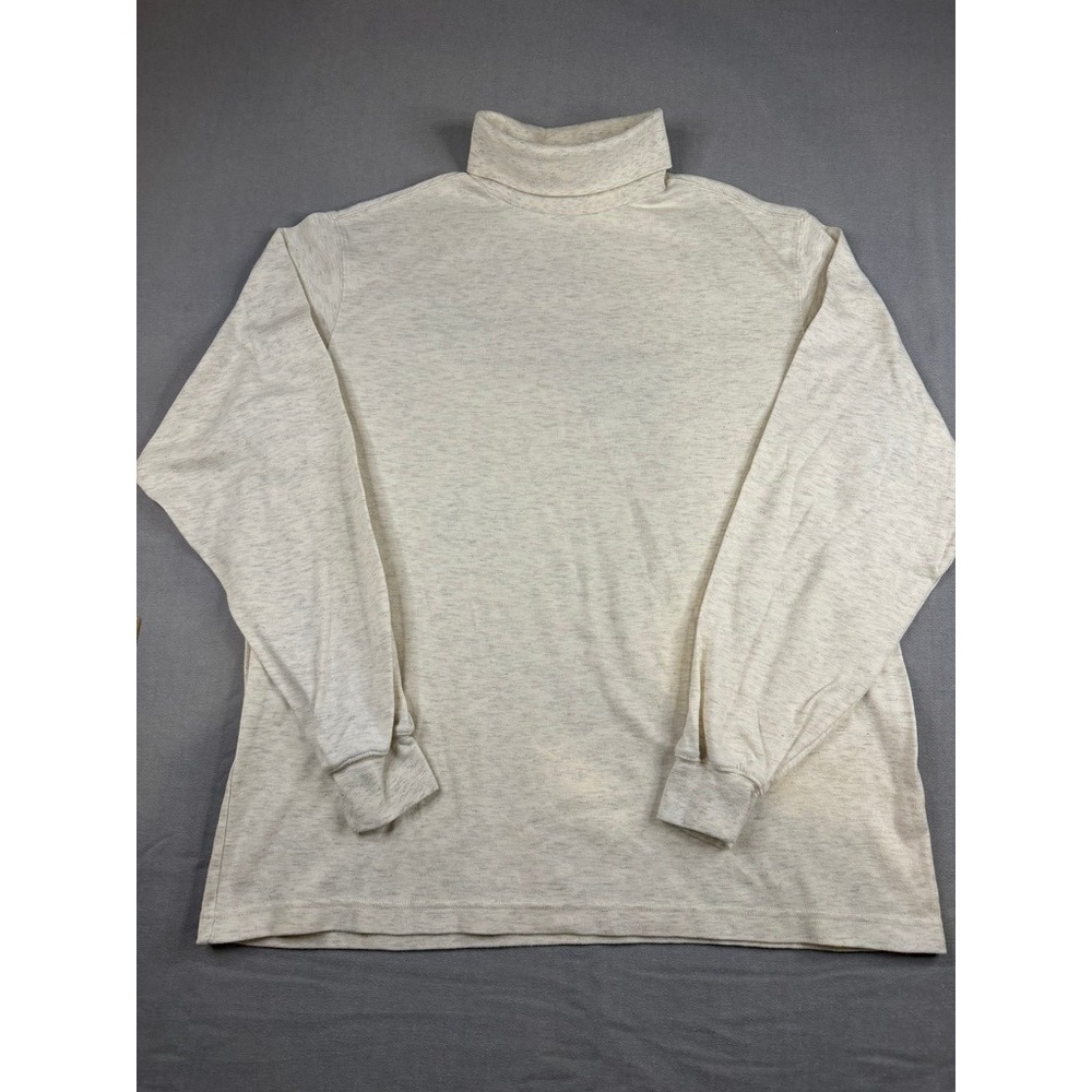 VTG Lands End Mens Beige Long sleeve Turtleneck Size L 42-44 Made in USA